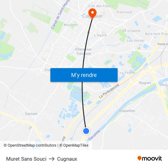 Muret Sans Souci to Cugnaux map