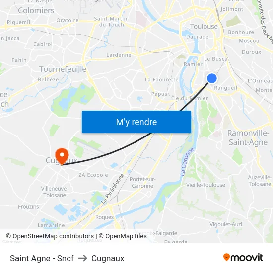 Saint Agne - Sncf to Cugnaux map
