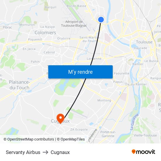 Servanty Airbus to Cugnaux map