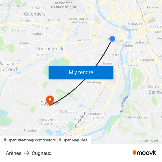Arènes to Cugnaux map