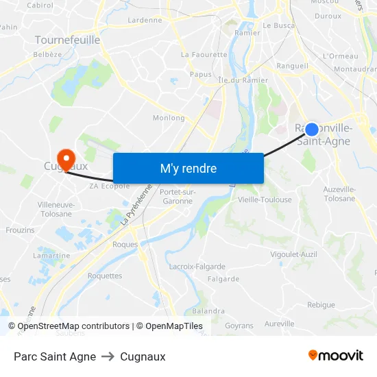 Parc Saint Agne to Cugnaux map