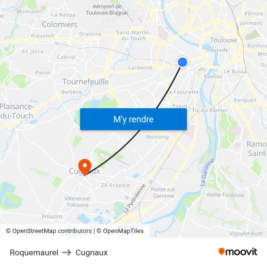 Roquemaurel to Cugnaux map