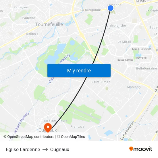 Église Lardenne to Cugnaux map
