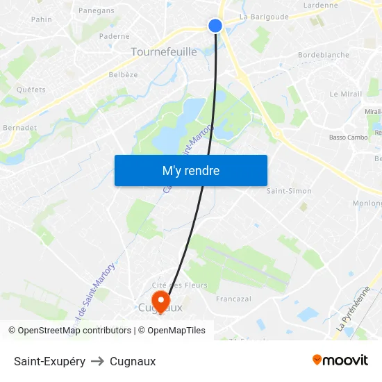 Saint-Exupéry to Cugnaux map