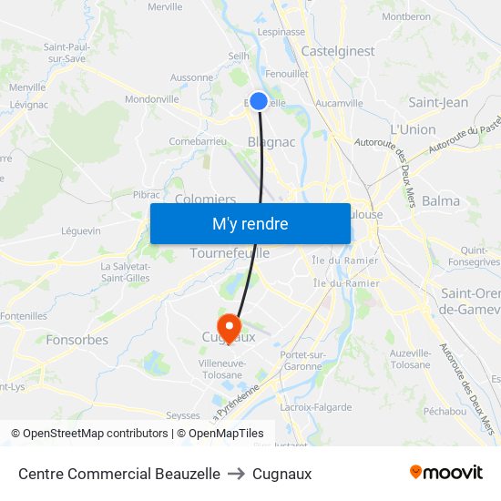 Centre Commercial Beauzelle to Cugnaux map