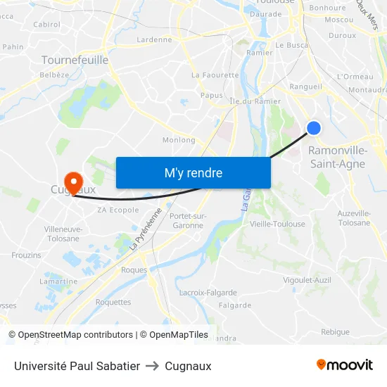 Université Paul Sabatier to Cugnaux map