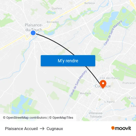 Plaisance Accueil to Cugnaux map