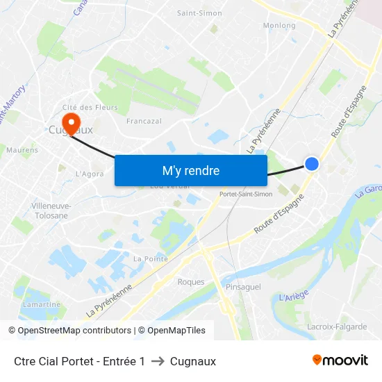 Ctre Cial Portet - Entrée 1 to Cugnaux map