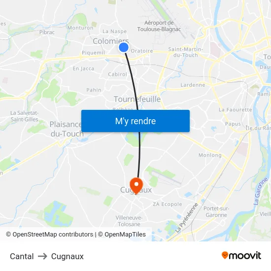 Cantal to Cugnaux map