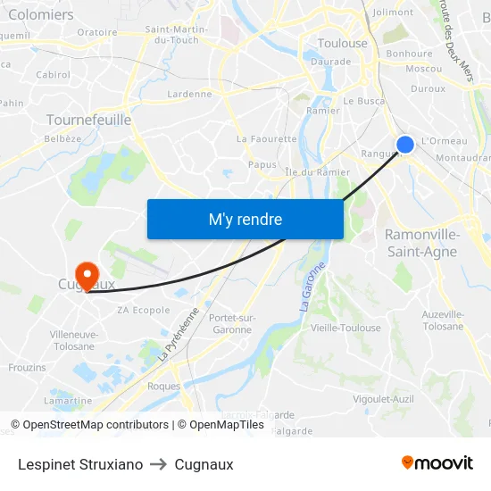 Lespinet Struxiano to Cugnaux map