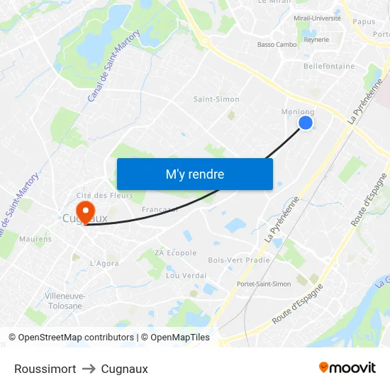 Roussimort to Cugnaux map