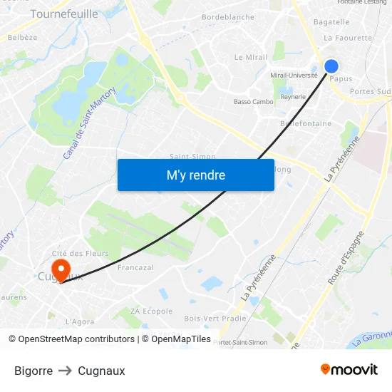 Bigorre to Cugnaux map