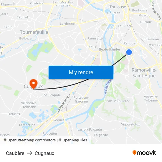 Caubère to Cugnaux map