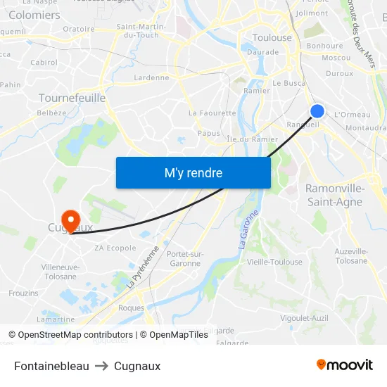 Fontainebleau to Cugnaux map