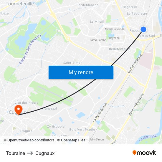 Touraine to Cugnaux map