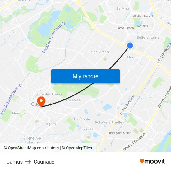 Camus to Cugnaux map