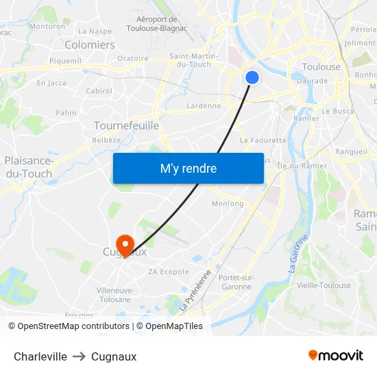 Charleville to Cugnaux map