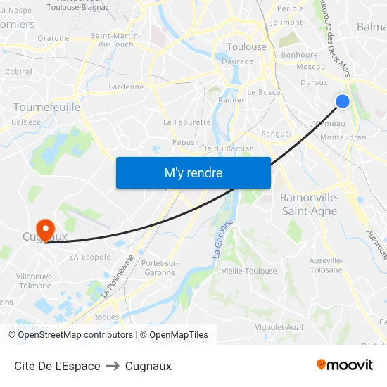 Cité De L'Espace to Cugnaux map