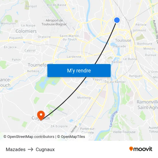 Mazades to Cugnaux map
