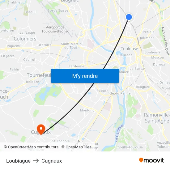 Loubiague to Cugnaux map
