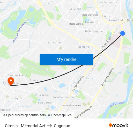 Gironis - Mémorial Azf to Cugnaux map