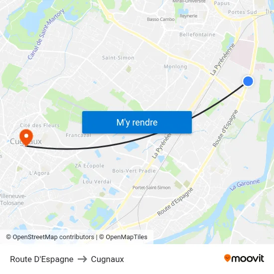 Route D'Espagne to Cugnaux map