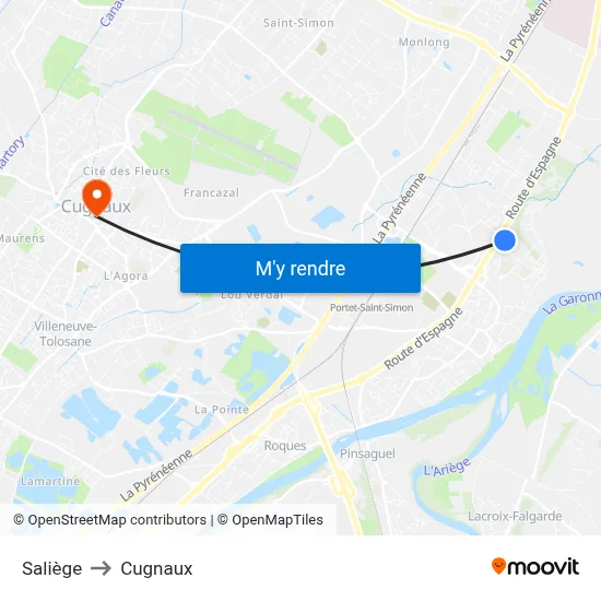 Saliège to Cugnaux map