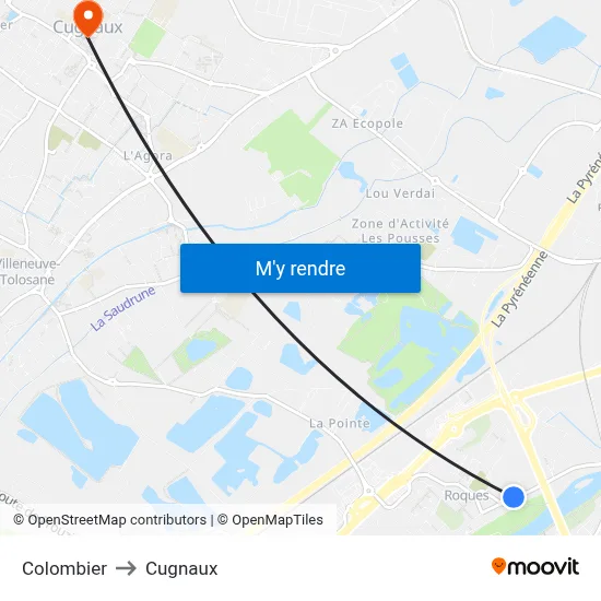 Colombier to Cugnaux map