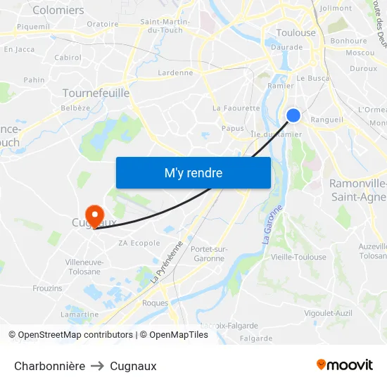 Charbonnière to Cugnaux map