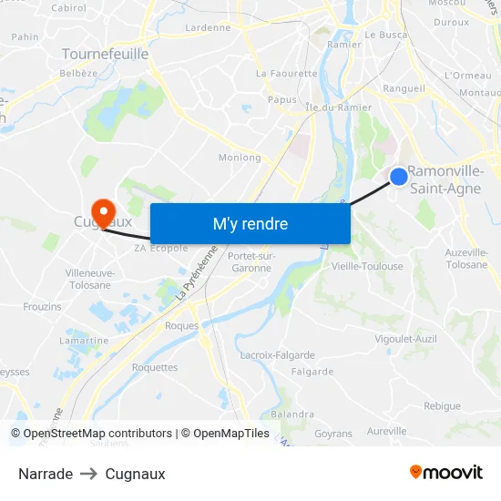 Narrade to Cugnaux map