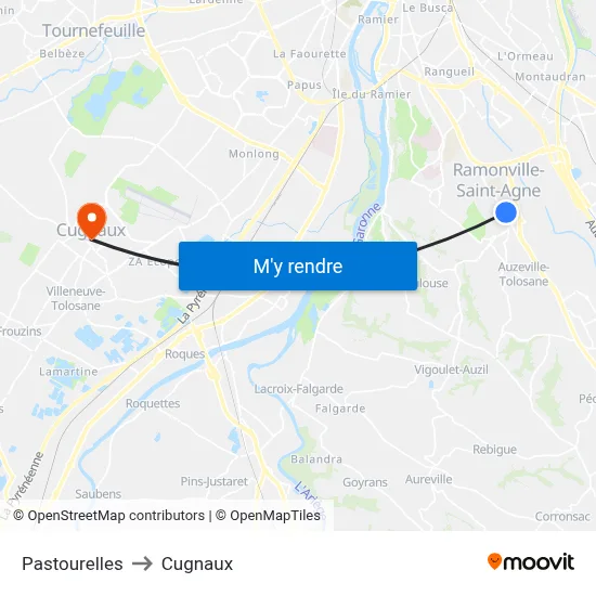 Pastourelles to Cugnaux map