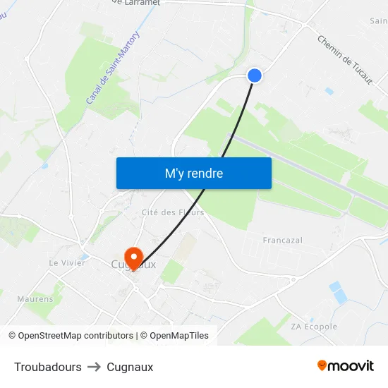 Troubadours to Cugnaux map