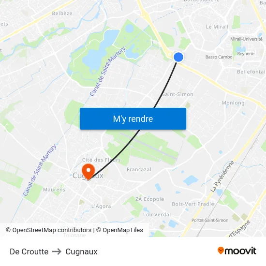 De Croutte to Cugnaux map