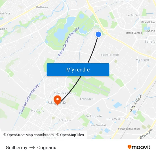 Guilhermy to Cugnaux map