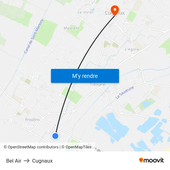 Bel Air to Cugnaux map