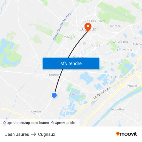 Jean Jaurès to Cugnaux map