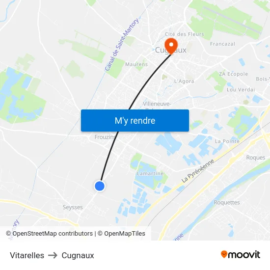 Vitarelles to Cugnaux map