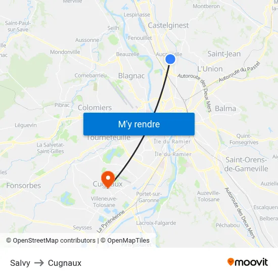 Salvy to Cugnaux map