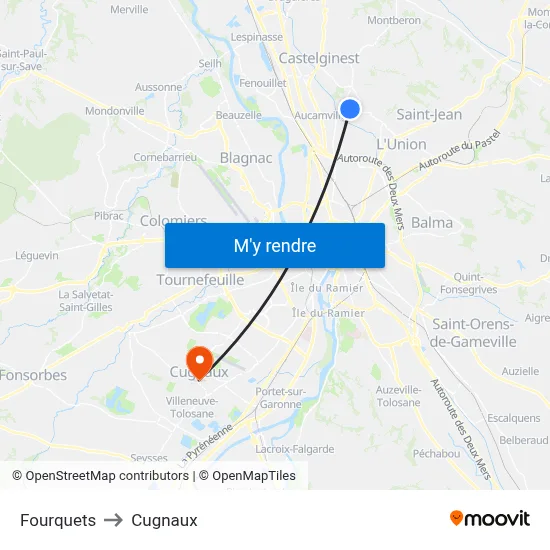 Fourquets to Cugnaux map