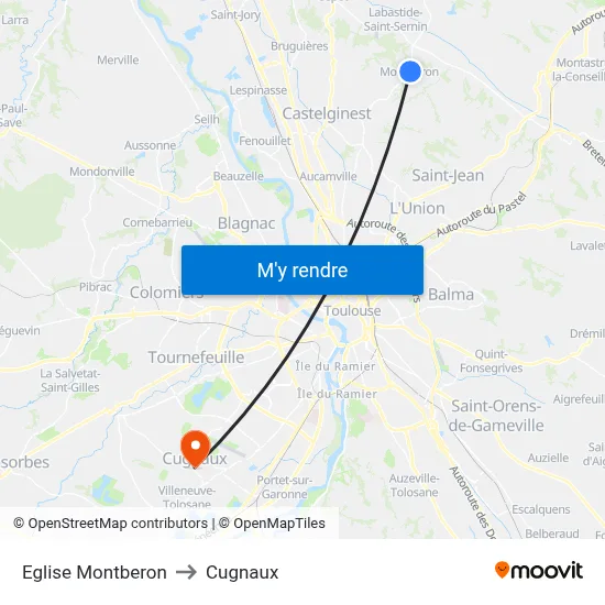 Eglise Montberon to Cugnaux map