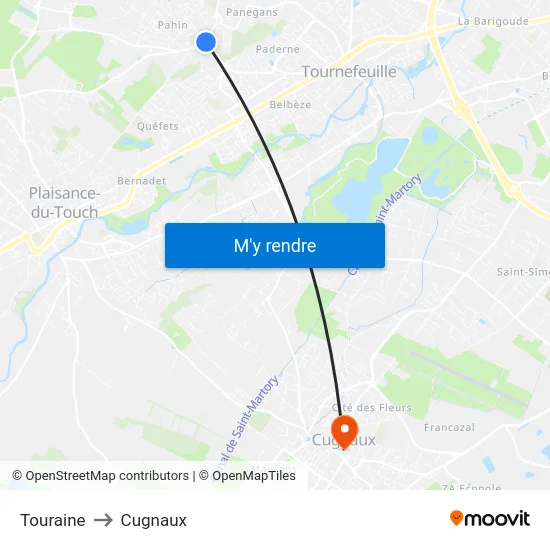 Touraine to Cugnaux map