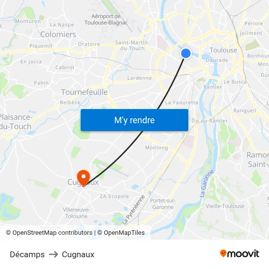 Décamps to Cugnaux map