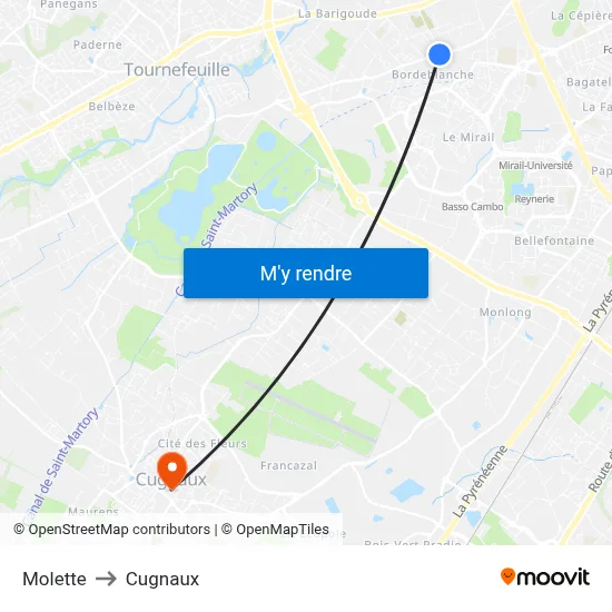 Molette to Cugnaux map
