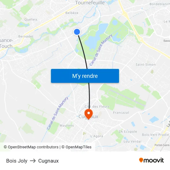 Bois Joly to Cugnaux map