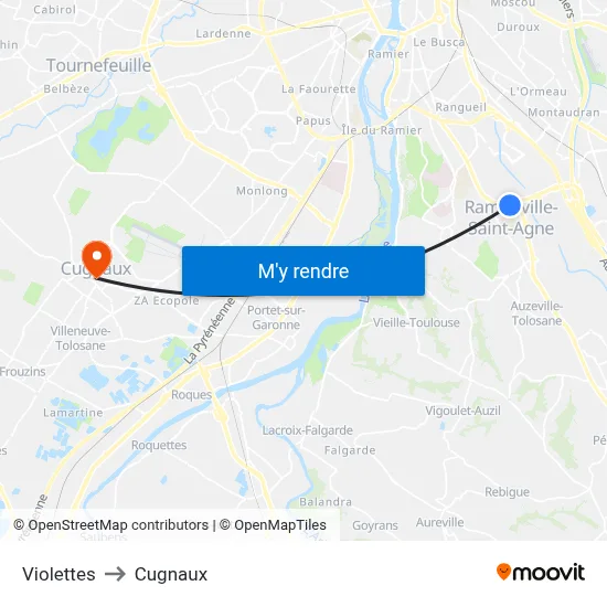 Violettes to Cugnaux map