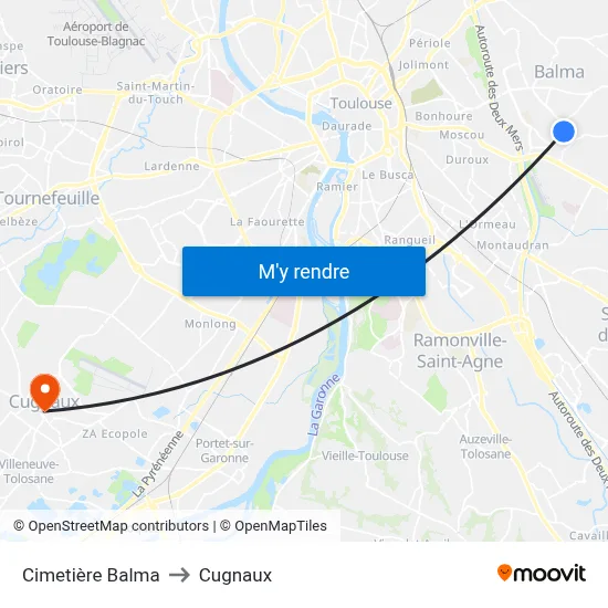 Cimetière Balma to Cugnaux map