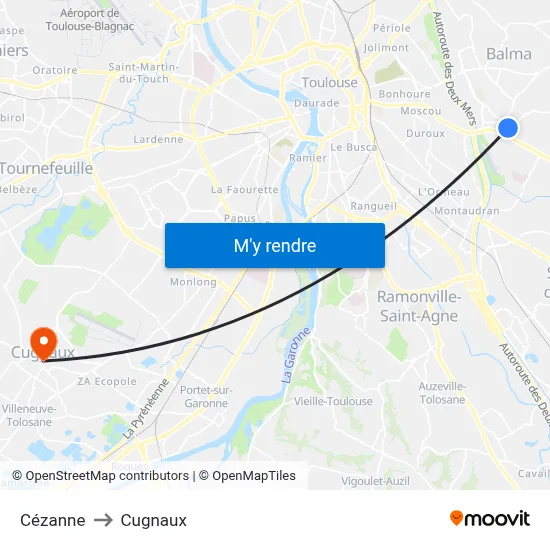 Cézanne to Cugnaux map