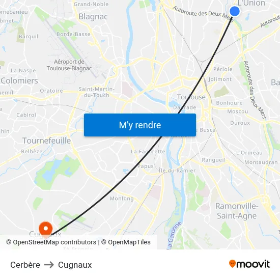 Cerbère to Cugnaux map