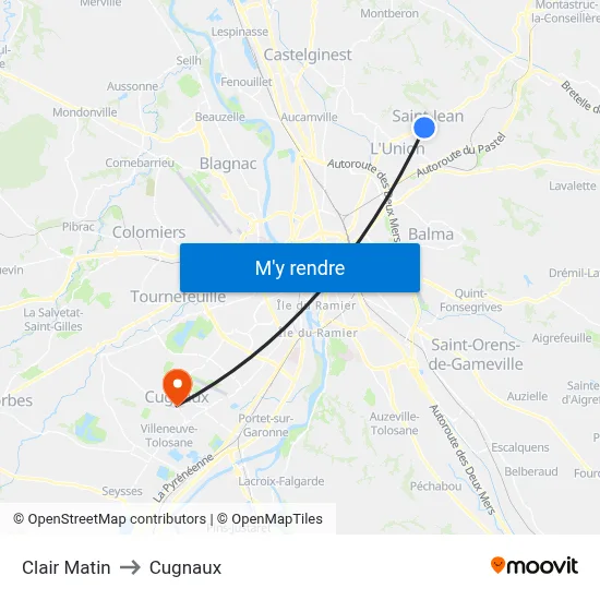 Clair Matin to Cugnaux map