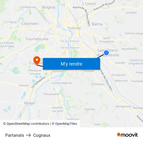 Partanaïs to Cugnaux map